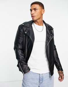 Черная байкерская куртка из искусственной кожи ASOS DESIGN-Черный цвет