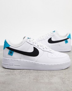 Белые с синим кроссовки Nike Air Force 1 07 1FA20-Белый