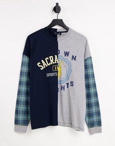 Oversized-лонгслив со вставками в стиле колор блок и принтом на груди ASOS DESIGN-Разноцветный