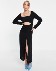 Черное платье миди с декоративным вырезом ASOS DESIGN-Черный цвет