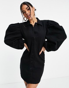 Черное платье-рубашка с пышными рукавами Missguided-Черный цвет