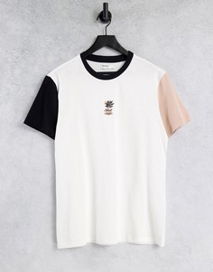 Футболка с рукавами в стиле колор-блок Bershka-Светло-бежевый
