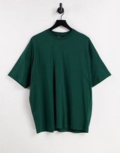 Oversized-футболка цвета хаки с круглым вырезом из органических материалов ASOS DESIGN-Зеленый цвет