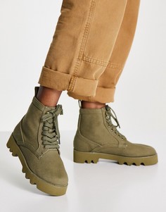 Парусиновые ботинки цвета хаки со шнуровкой ASOS DESIGN Addition-Зеленый цвет