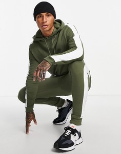 Спортивный костюм цвета хаки с худи и полосками ASOS DESIGN-Зеленый цвет