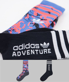 Набор из 2 пар носков обычной длины синего и черного цветов с принтом "Adventure" adidas Originals-Многоцветный