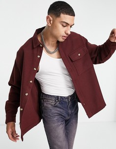 Коричневая рубашка свободного кроя в стиле oversized из материала с добавлением шерсти ASOS DESIGN-Коричневый цвет