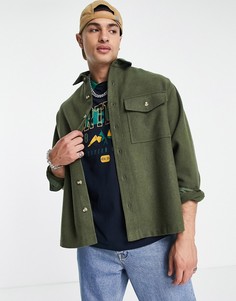 Рубашка свободного кроя цвета хаки в стиле oversized с добавлением шерсти ASOS DESIGN-Зеленый цвет