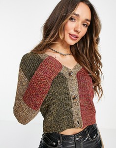 Вязаный кардиган в стиле колор блок в коричневых оттенках French Connection Marielle-Коричневый цвет