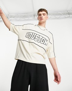 Бежевая oversized-футболка с принтом "Houston" ASOS DESIGN-Светло-бежевый цвет