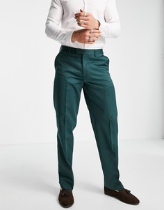 Зеленые сатиновые брюки прямого кроя Topman-Зеленый цвет