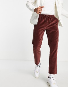 Бордовые узкие брюки из ткани под бархат ASOS DESIGN-Красный