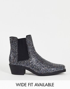 Серебристые блестящие ботинки челси на каблуке ASOS DESIGN-Серебряный