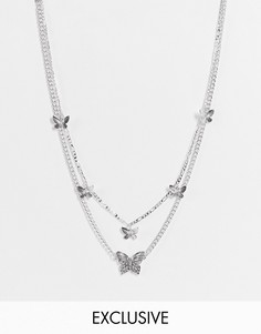 Серебристые ожерелья с подвесками y2k в виде бабочек в стиле унисекс Reclaimed Vintage Inspired-Серебряный
