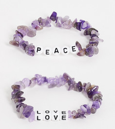 Набор из 2 браслетов с полудрагоценными аметистами с надписями "Peace" и "Love" Reclaimed Vintage Inspired – эксклюзивно для ASOS-Разноцветный