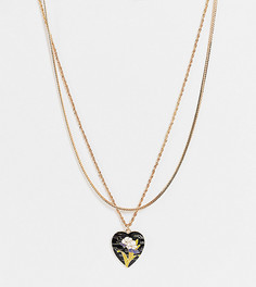 Набор из 2 золотистых ожерелий с эмалевой подвеской в форме сердца и цветка Reclaimed Vintage Inspired-Золотистый
