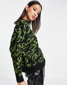 Черный джемпер в стиле oversized со сплошным принтом в виде татуировок ASOS DESIGN-Черный цвет