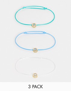 Набор из 3 веревочных веревочных браслетов в стиле 90-х с бусиной с кристаллом DesignB London-Разноцветный