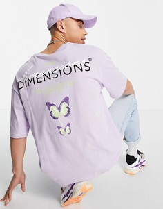 Сиреневая футболка в стиле oversized с принтом "Dimensions" на спине Jack & Jones Originals-Черный цвет