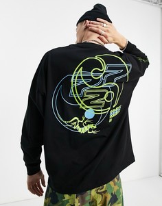 Черный oversized-лонгслив с графическим принтом на спине и рукавах ASOS DESIGN-Черный цвет