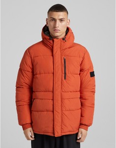 Красная дутая куртка с капюшоном Bershka-Красный