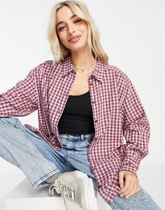 Фиолетовая фланелевая oversized-рубашка в клетку из вискозы Monki-Фиолетовый цвет