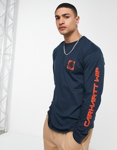 Синий лонгслив с принтом Carhartt WIP-Голубой