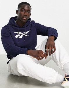 Темно-синий худи с крупным логотипом Reebok