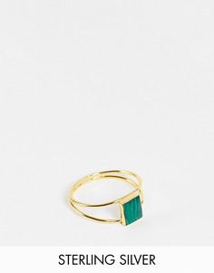 Позолоченное кольцо из стерлингового серебра с двойной шинкой и зеленым камнем Kingsley Ryan-Золотистый