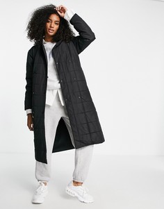 Черное двубортное стеганое пальто из переработанных материалов с поясом Selected Femme-Черный цвет