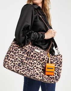 Коричневая стеганая сумка из нейлона с леопардовым принтом River Island-Коричневый цвет
