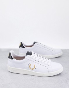 Белые кожаные кроссовки с круглым логотипом с названием бренда Fred Perry B721-Белый