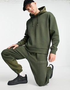 Джоггеры цвета хаки в стиле колор блок от комплекта Topman-Зеленый цвет