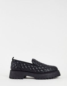 Черные стеганые лоферы из искусственной кожи на массивной подошве ASOS DESIGN-Черный цвет