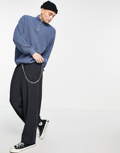 Oversized-джемпер в крупный рубчик джинсового голубого цвета с короткой молнией ASOS DESIGN-Голубой