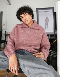 Розовый вязаный плюшевый джемпер с oversized-воротником ASOS DESIGN-Розовый цвет