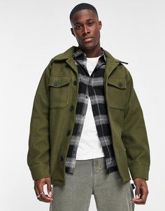 Пальто из смесовой шерсти цвета хаки с начесом Jack & Jones Originals-Зеленый цвет