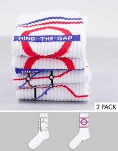 Набор из 2 пар белых спортивных носков с принтом схемы лондонского метрополитена ASOS DESIGN-Белый