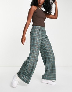 Широкие брюки в зелено-коричневую клетку ASOS DESIGN-Разноцветный