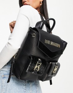 Черный рюкзак с логотипом и отделкой под кожу крокодила Love Moschino-Черный цвет