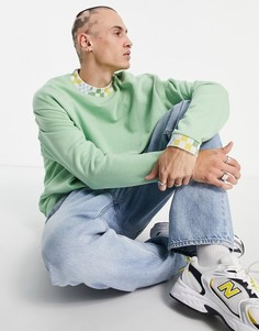 Зеленый oversized-свитшот с клетчатой отделкой на вороте ASOS DESIGN-Зеленый цвет