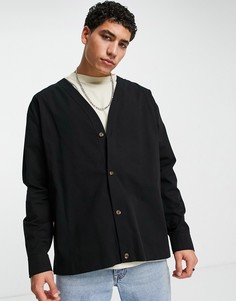 Однотонная черная рубашка в бейсбольном стиле Topman-Черный цвет