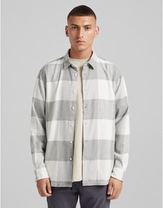 Серая рубашка в клетку Bershka-Серый