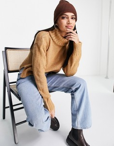 Укороченный свободный джемпер бежевого цвета с высоким воротником Brave Soul Cattio-Коричневый цвет