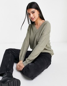 Шалфейно-зеленый oversized-джемпер с V-образным вырезом Brave Soul Kansas-Зеленый цвет