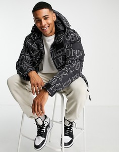 Дутая куртка черного цвета с принтом и капюшоном Jack & Jones Originals-Черный цвет