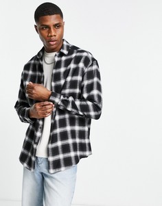 Oversized-рубашка в черно-белую клетку в стиле 90-х ASOS DESIGN-Серый
