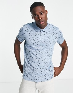 Голубой топ в горошек с воротником-поло Jack & Jones
