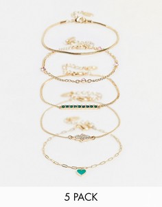 Набор из 5 золотистых браслетов в виде цепочек и разных камней Liars & Lovers-Золотистый