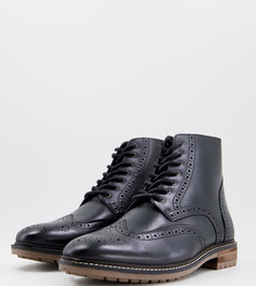 Черные кожаные броги на шнуровке для широкой стопы Silver Street-Черный цвет